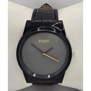Men's Flud Minimalist Round Black Dial Case Quartz Black Leather Strap Watch 04